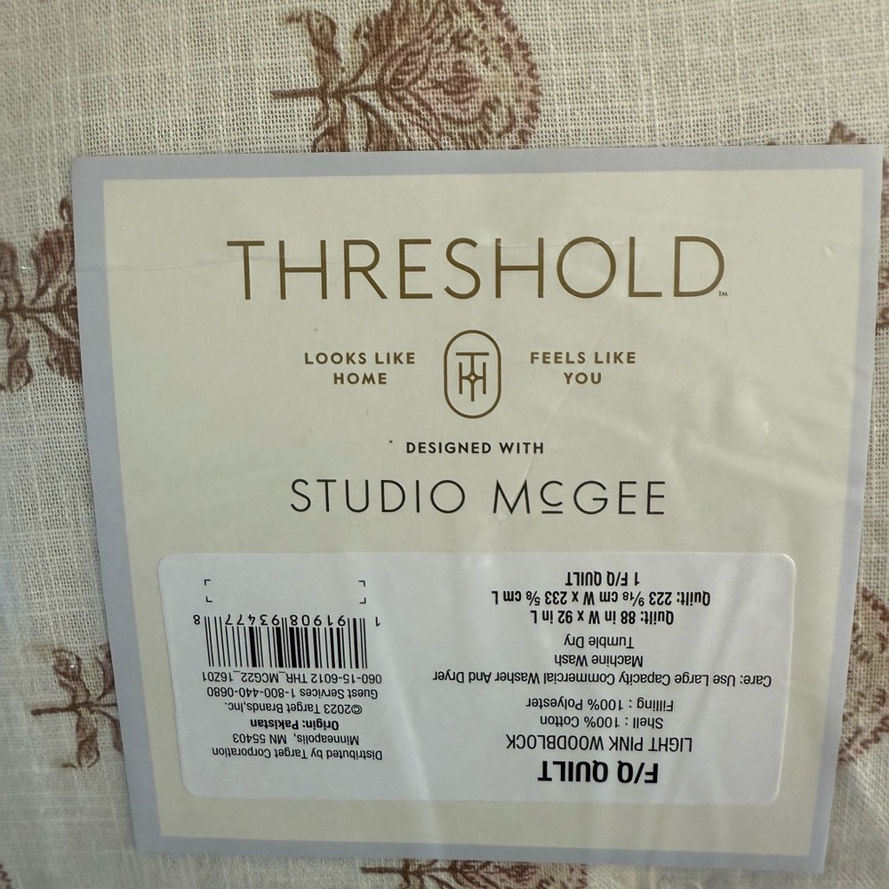Full/Queen Lofty Cotton Slub Woodblock Print Floral Quilt Threshold Studio McGee